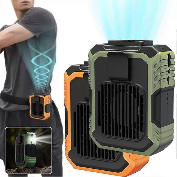 4000mAh Waist Clip Fan, Portable Wearable Personal Fan with Emergency Flashlight, 3 Speeds Cooling for Outdoor, Travel, Camping