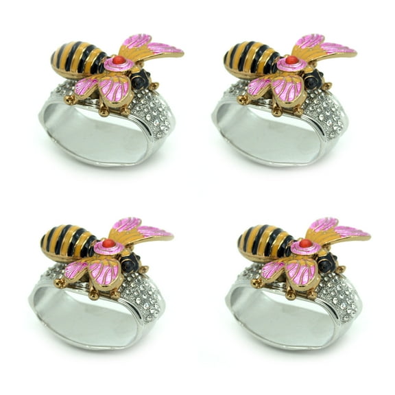 Things2Die4 Set of 4 Rhinestone Encrusted Metal Bumblebee Napkin Rings