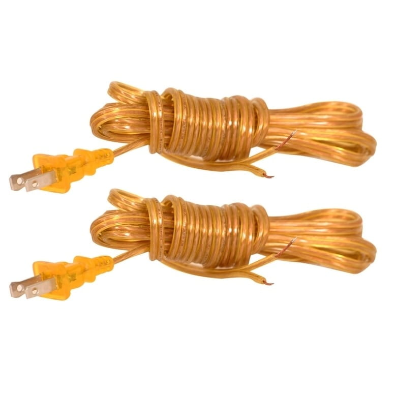 Royal Designs Clear Gold 12 Foot Replacement Lamp Cord with Molded Plug SPT2, Set of 2