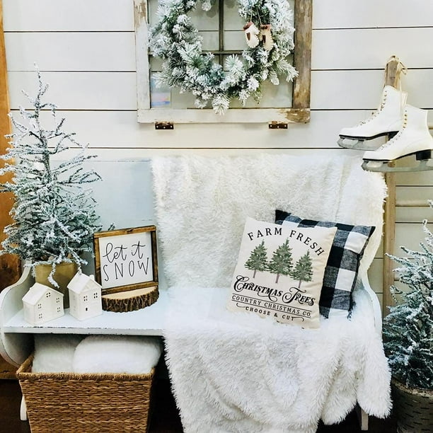 Farmhouse Christmas Pillow Covers 18x18 Set of 4 for Christmas Decorations Vintage Christmas Trees Truck Sleigh Rides Gnomes Reindeer Hot Cocoa Winter Holiday Decor Throw Pillows Cases Walmart
