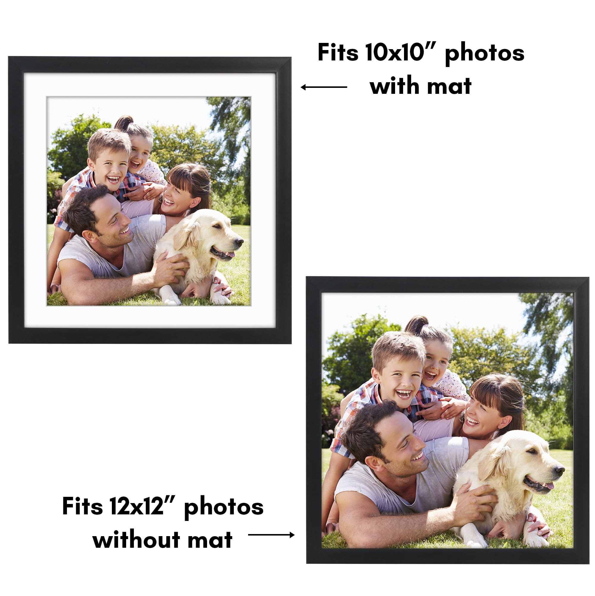 Americanflat 12x12 Picture Frame with Polished Plexiglass with 10x10 Mat Display Photo Soho Collection - Black