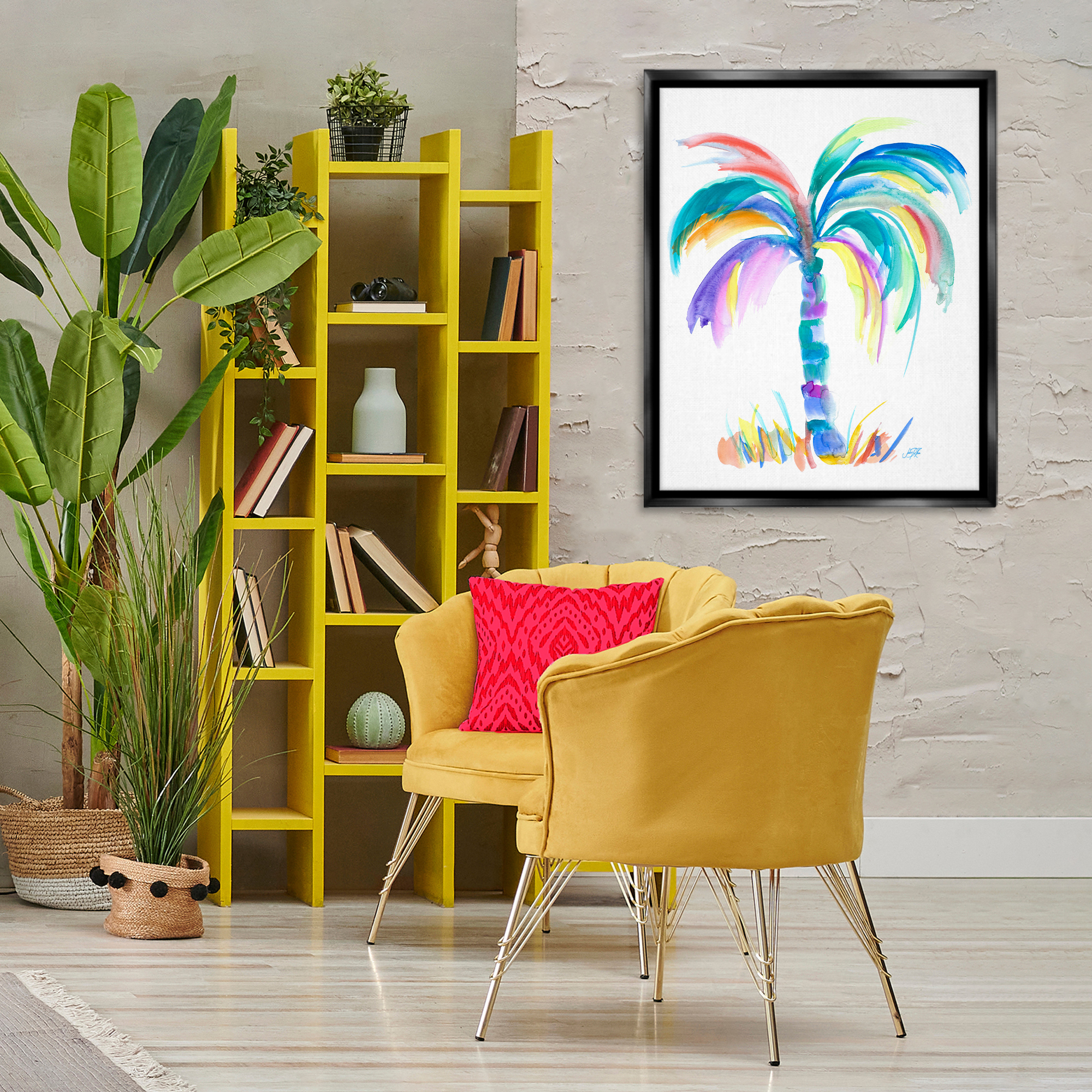 Stupell Industries Brushed Palm Tree Botanical & Floral Painting Black Floater Framed Canvas Art Print Wall Art, 25 x 31