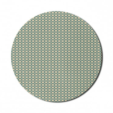 Abstract Geometry Mouse Pad for Computers, Rhythmic Interconnected Flowers Bicolored Composition Print, Round Non-Slip Thick Rubber Modern Mousepad, 8" Round, Pale Peach Cadet Blue, by Ambesonne