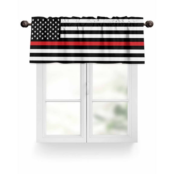 Patriotic Thin Red Line Flag Kitchen Valances for Windows Firefighter Valance Curtains  for Kitchen /Living Room/Bedroom/ Bathroom Decor, 54"x18 " ,Rod Pocket 1 Panel,