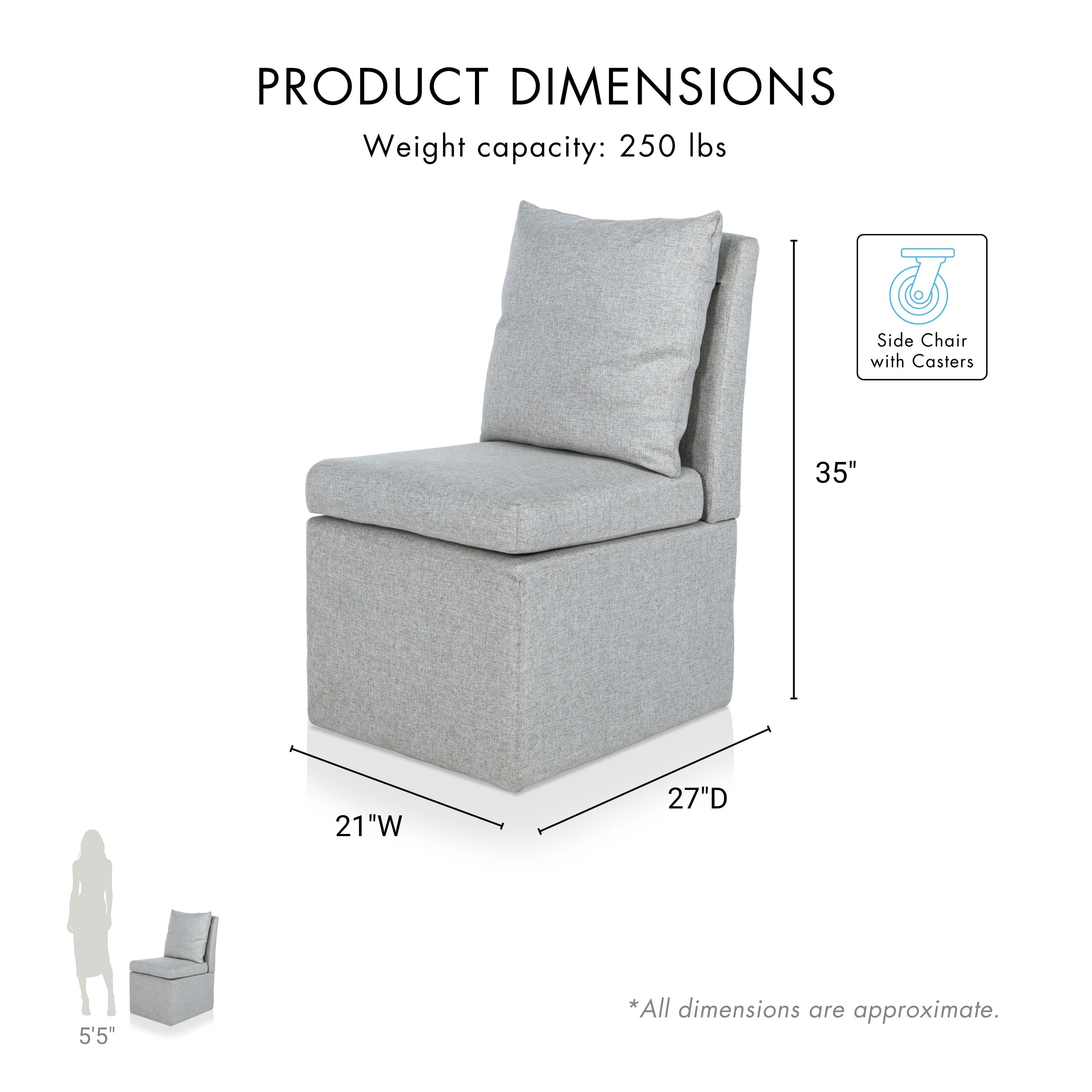 Furniture of America Jaine Modern Fabric Pillow Back Dining Side Chair with Casters, Taupe