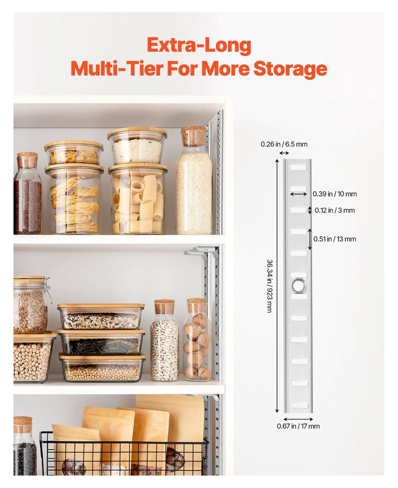 Shelf Pilaster 36.3 Inch 6 Pack, Adjustable Shelf Brackets Steel Mortise Mount, Heavy Duty Wall Shelving System for Closet, Cabinet Organization