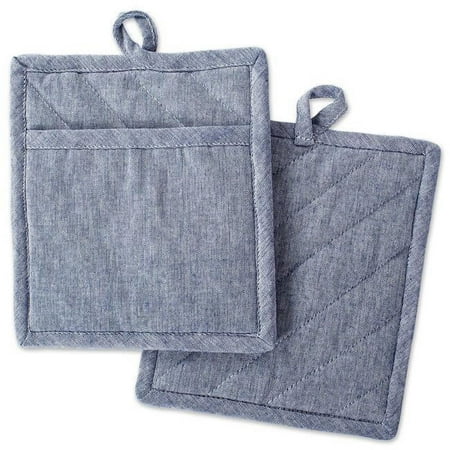 

Blue Solid Chambray Pot Holder Set of 2