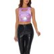 thumbnail image 1 of INSPIRAR CHIC Camisetas sin mangas para mujeres, tops cortos metálicos brillantes, XL púrpura claro, 1 of 6