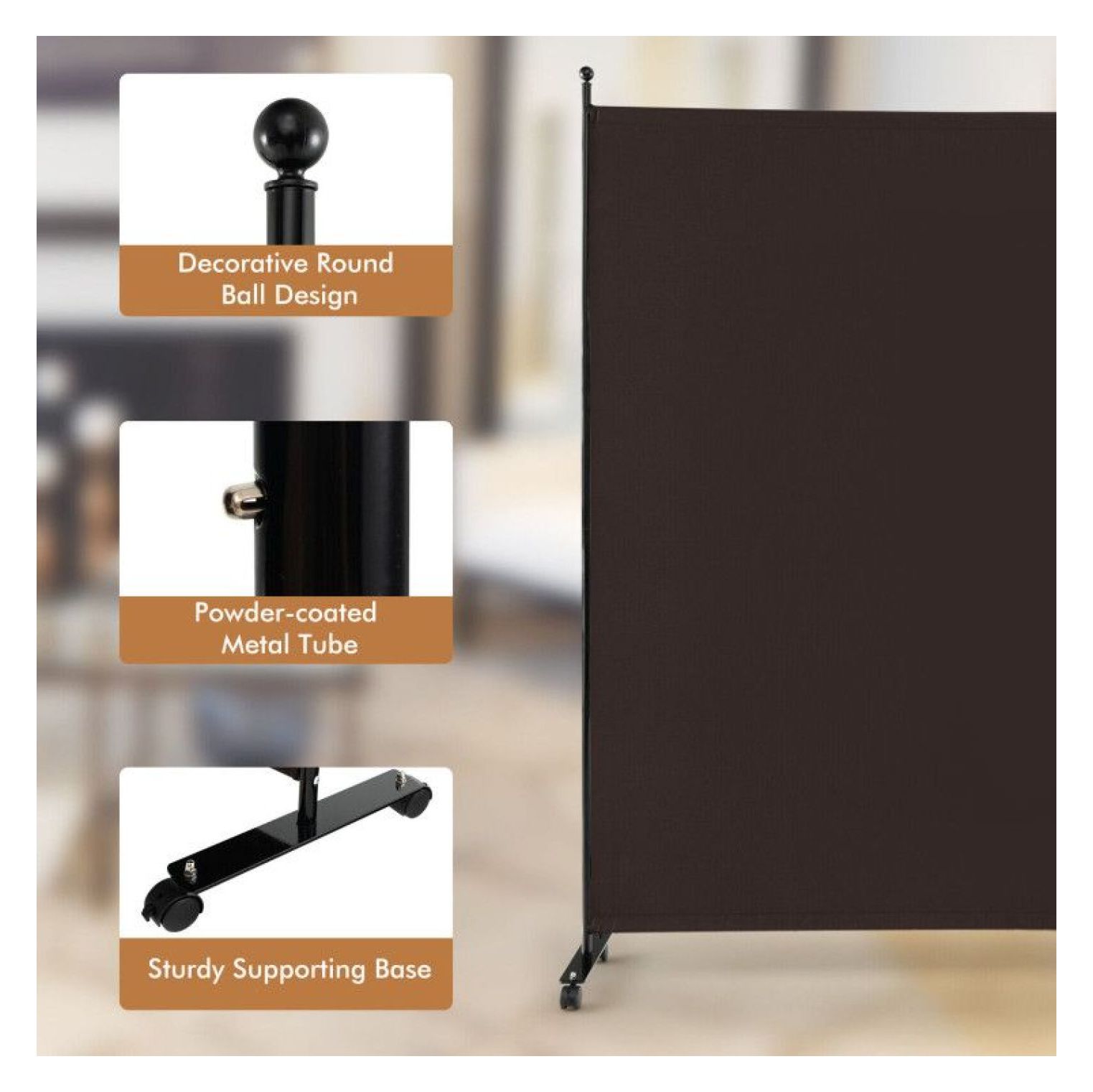 Yunken 6 Ft Single Panel Room Divider on Easy-Roll Casters, Freestanding Mobile Partition Screen for Any Room