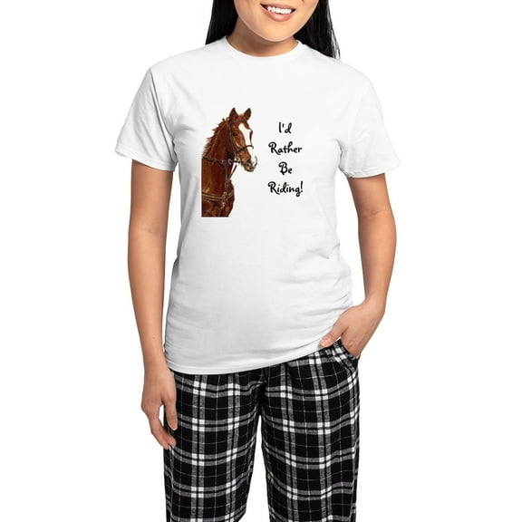 CafePress - Id Rather Be Riding! Horse Women's Light Pajamas - Women's Short Sleeve Print T-Shirt and Pants Light Cotton Pajama Set