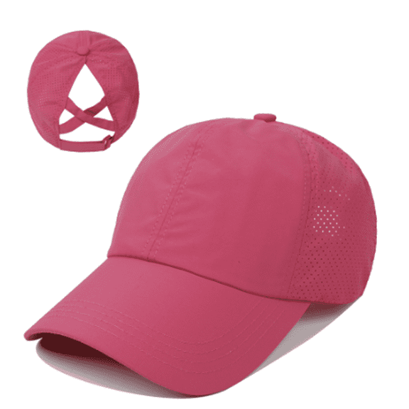 TELOLY Baseball Cap Men and Women Summer Solid Color Sports and Leisure Sun Hat Cross Ponytail Breathable Wide Eaves Womens Hats,Rose Red