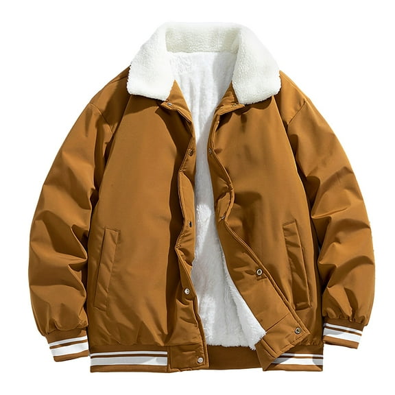 MELDVDIB Mens Quilted Puffer Coat Zip-Up Fleece Lined Fuzzy Lapel Windbreaker Winter Long Sleeve Lounge Outwear Tops with Pocket