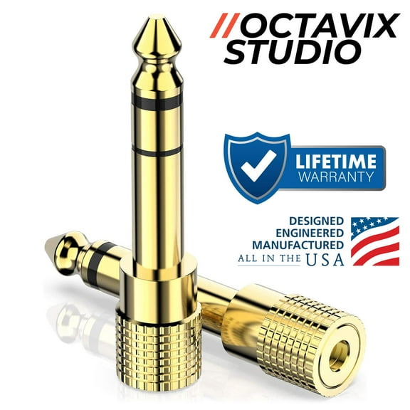Octavix Studio 3.5mm 1/8" to 6.35mm 1/4" TRS Stereo Audio Headphone Adapter Connector (2-Pack)