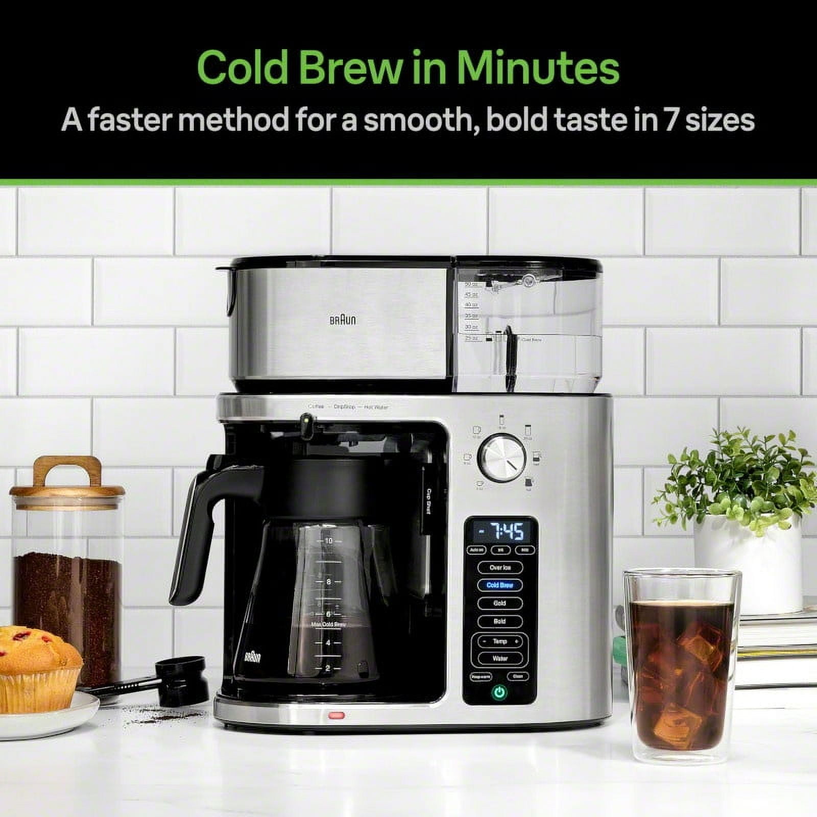 Braun MultiServe Plus 10- Cup Pod Free Drip Coffee Maker, 7 Brew Sizes / Hot & Cold Brew & Hot Water for Tea, Stainless steel KF9370SI