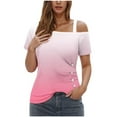 thumbnail image 2 of LOVZFMLL Women's Summer Tops Printing Off-The-Shoulder Halter Short Sleeve Button-Up Blouse, 2 of 5