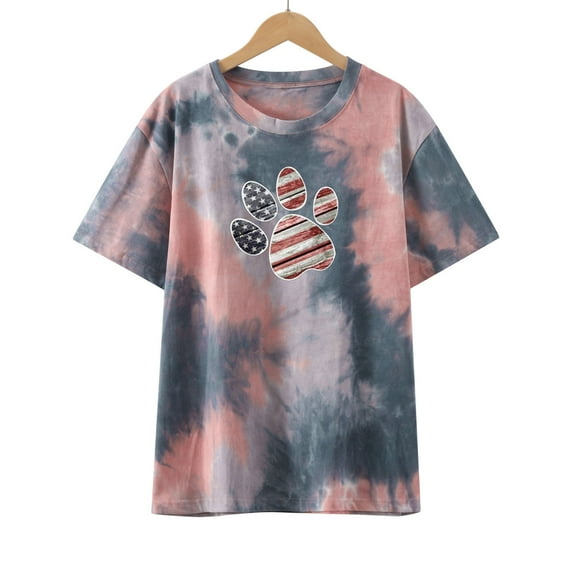 Lilgiuy Women's Loose Tops Fashion Printed Blouse Round Neck Short Sleeve T-shirt