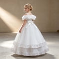 thumbnail image 4 of HJYCHN Girls' Dresses off Shoulder Long Layered Tutu Gown with Ruffled Neckline for Toddler Dress 11-12 Years, 4 of 9