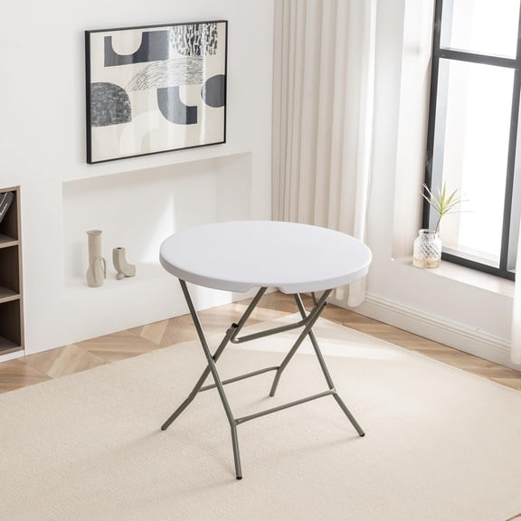 White 32 Inch Round Folding Table for Indoor Outdoor Party Picnic Camping