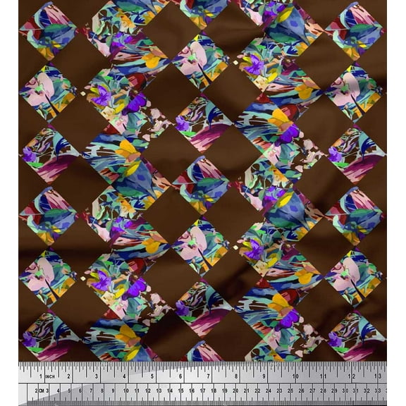 Soimoi Cotton Duck Fabric Artistic Floral & Check Geometric Print Fabric by The Yard 42 Inch Wide