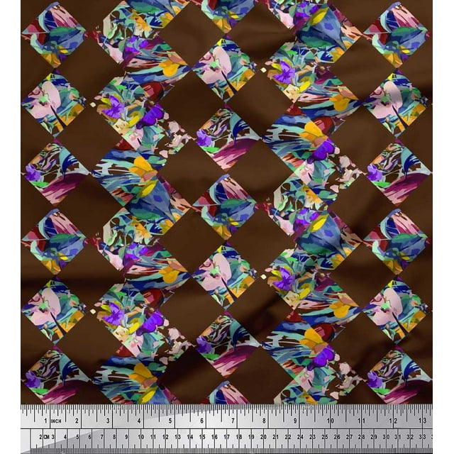 Soimoi Poly Georgette Fabric Artistic Floral & Check Geometric Print Sewing Fabric Yard 52 Inch Wide