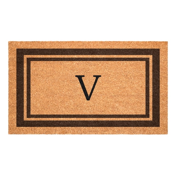 Calloway Mills Brown Border 24" x 36" Monogram Outdoor Doormat (Letter V)