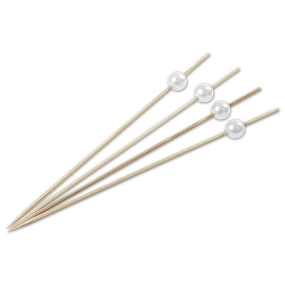 Koyal Wholesale Natural Bamboo Drink Stirrer Cocktail Picks, 5-Inch with Ivory Pearl Bead, Toothpicks, 1000 Pack