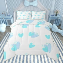 Manfei Valentine's Day 3-Piece Full Size Comforter Sets for Women Female Men,Blue Love Heart Print Bedding Comforter Set,Graffiti Splash Lightweight Bedding Sets,Breathable Home Decor