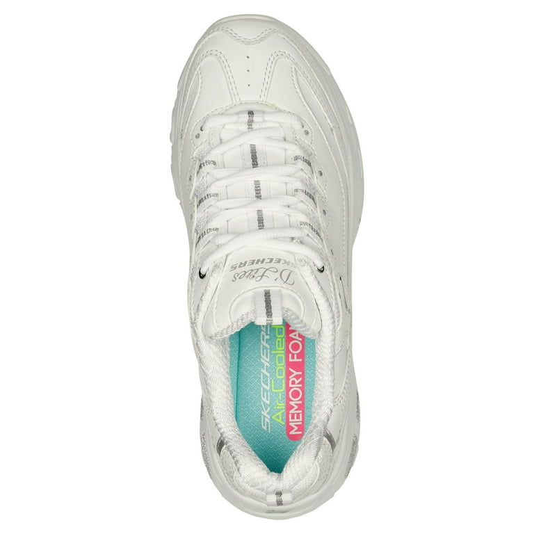 Skechers Women's D'Lites Memory Foam Lace-up Sneaker, White Silver, 5.5  Wide : : Clothing, Shoes & Accessories
