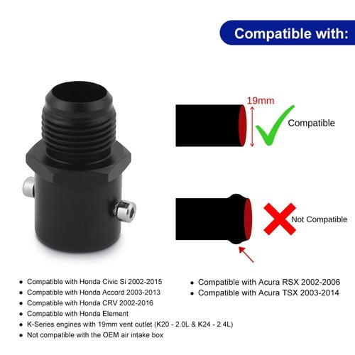 Breather Fitting Adapter 19mm AN10 Valve Cover Vent For Honda Civic Acura Rsx