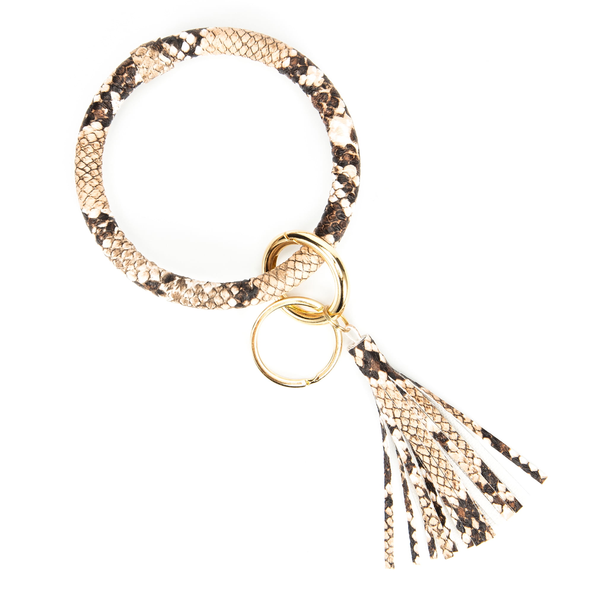 Round Key Ring Chains Leather Oversized Bracelet Bangle Keychain Holder Tassel