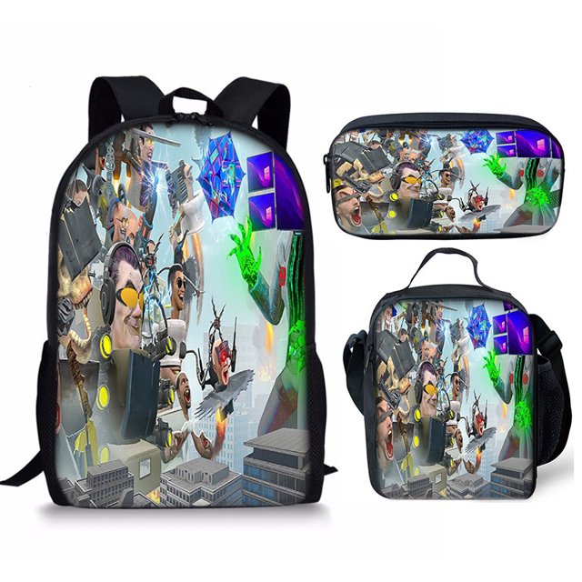 Skibidi Toilet Student Backpack Children'S Meal Bag Pencil Bag Three-Piece Backpack
