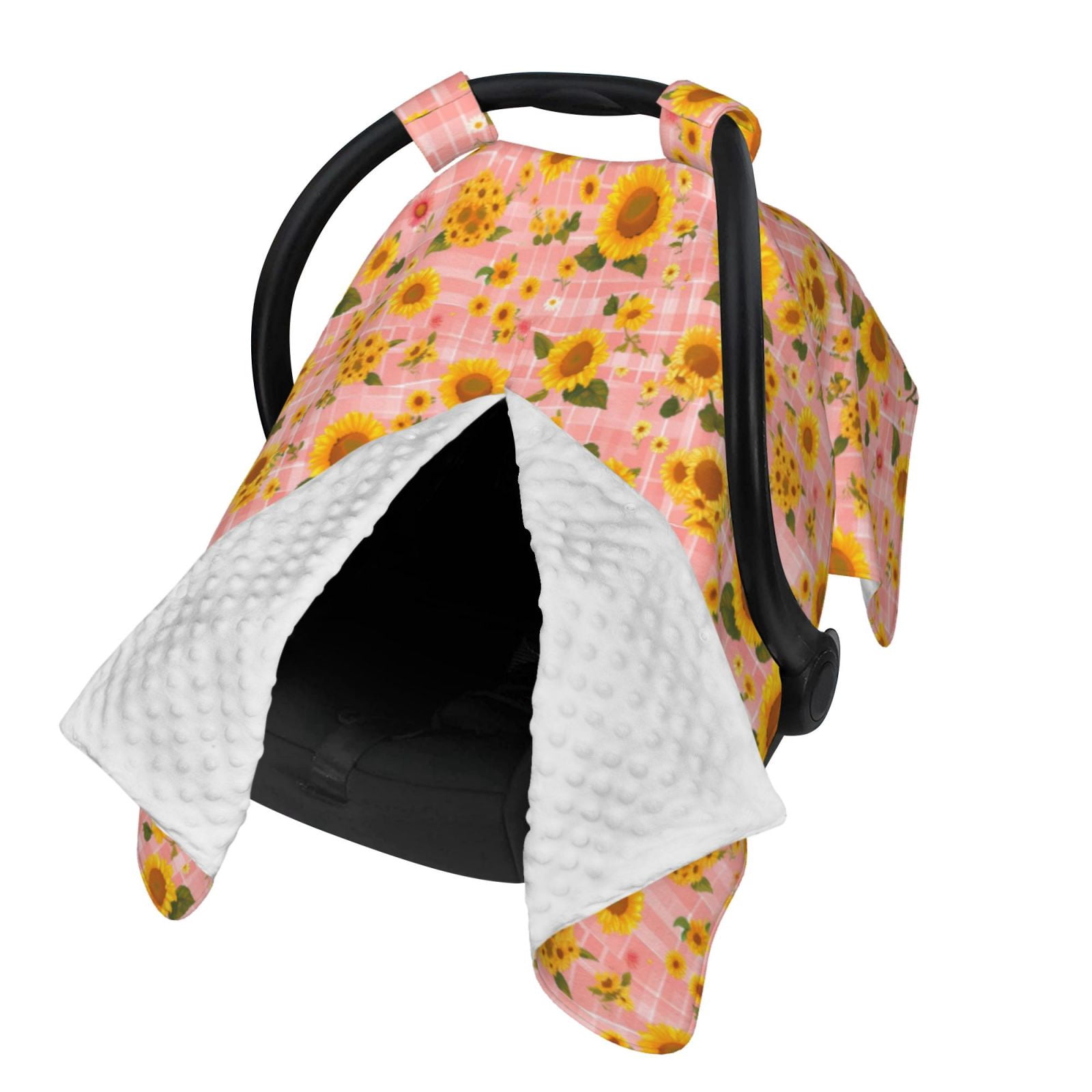 Naloa Plaid Sunflower Baby Car Seat Cover, Breathable Baby Carrier Cover, Multiuse Baby Carrier Cover & Nursing Breastfeeding Cover