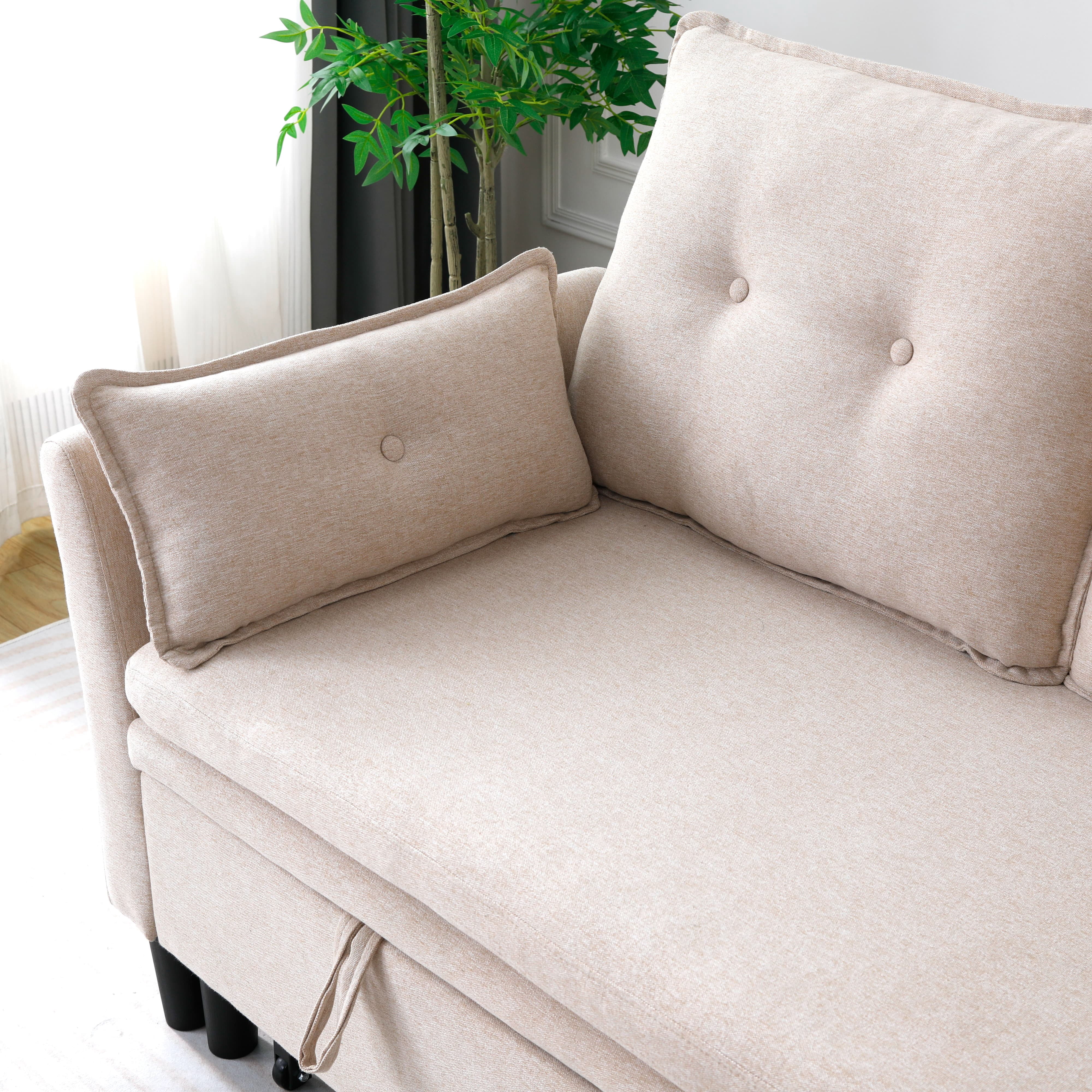 MAYEERTY L-Shaped Reversible Chaise Sectional Sofa Linen Sofa Bed with Storage, for Apartment, Beige