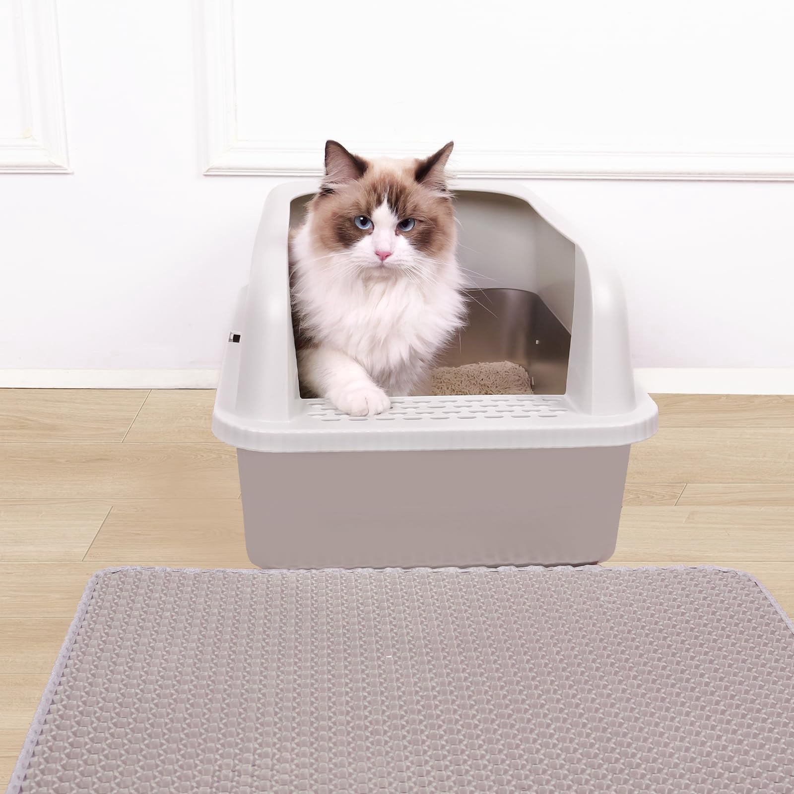 Stainless Steel Cat Litter Box With Lid  24" L X 16" W 11.8" H Extra Large For Big Cats High Sided Anti-urine Leakage Easy Cleaning Include Mat And Scoop