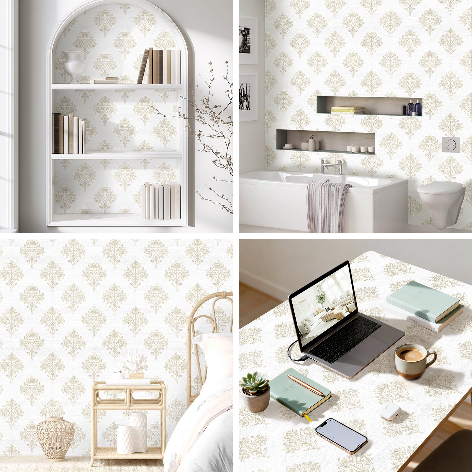 DAZLUTE Peel and Stick Removable Wallpaper Golden Floral Contact Self Adhesive Paper Wallpaper 17.72" x 394"