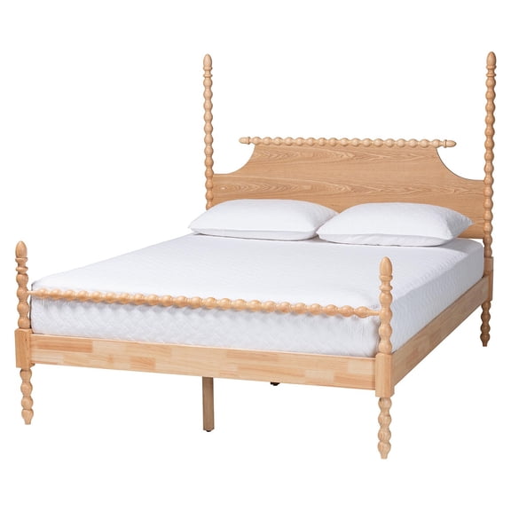 Baxton Studio Caliana Bobbin Four-Poster Platform Bed Natural Brown Queen