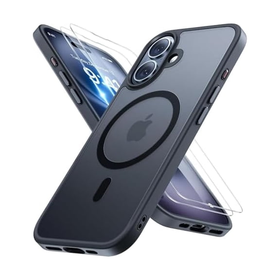 Eryueer Magnetic for iPhone 16 Plus Case [with 2X Screen Protectors] [Compatible with MagSafe], Slim Thin Phone Case Military-Grade Protected for iPhone 16 Plus Cover Bumper 6.7 Inch, Black