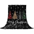 thumbnail image 2 of Merry Christmas Throw Flannel Blanket 40x50In Xmas Tree Snowflake Black Super Soft Cozy Bed Blanket, Lightweight Plush Fuzzy Bed Throw for Bedroom Sofa Couch Living Room, 2 of 4