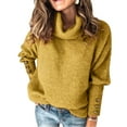 thumbnail image 2 of Gvmfive Women's Roll Neck Solid Long Sleeve Buttons Casual Knit Sweater, 2 of 3