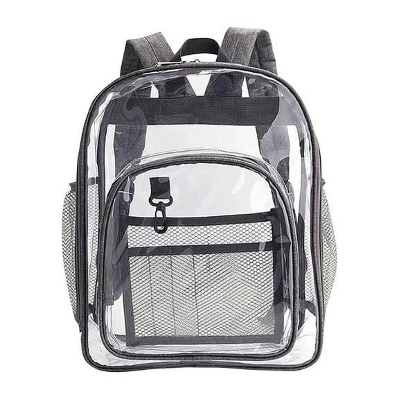 JeashCHAT Clear Backpack Heavy Duty Student Clear Bookbag PVC Transparent Backpack with Multi-pockets for School College Work (Grey, 11"x14")