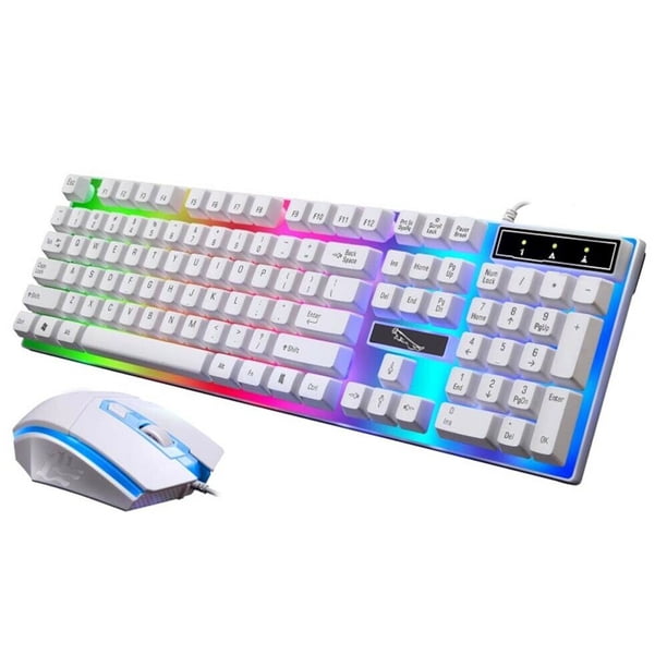 G21 Juego de ratón con teclado con cable USB LED Luz de fondo de color arcoíris Teclado de ratón de ordenador para juegos Inevent EL2094-01B