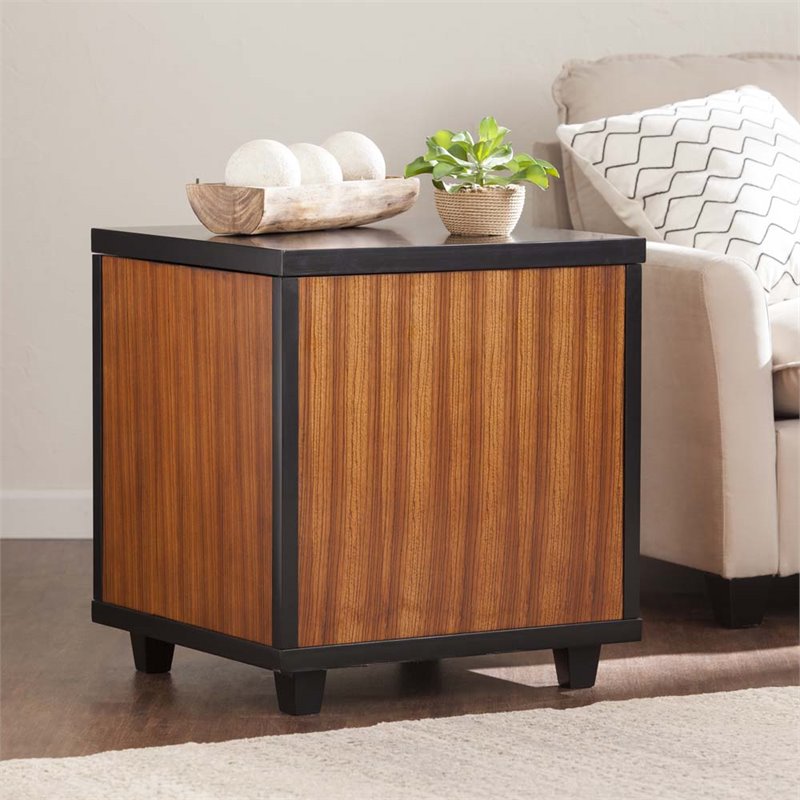 Southern Enterprises Ryecroft Storage Trunk End Table in Zebrawood