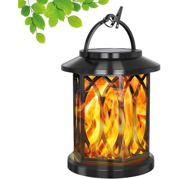 Hanging Solar Lights Lantern Outdoor, Flickering Flames Solar Outdoor Lights, Solar Lanterns Outdoor Waterproof with Bigger Panel, Lanterns Decorative Outdoor for Yard Garden Decor (1 Pack)