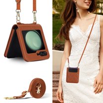 Allytechgroup Galaxy Z Flip6 Case Cover with Long Shoulder Strap, Premium PU Leather Slim Fit Anti-Scratch Bumper Protective Phone Case Cover for Samsung Galaxy Z Fllip 6 5G - Brown