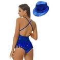 thumbnail image 2 of YONGHS Womens Sequins Tassel Ballet Gymnastic Leotard Latin Dance Jazz Fringe Bodysuit with Hat Royal Blue S, 2 of 7