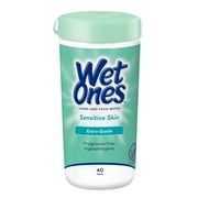 Wet Ones Sensitive Skin Hand Wipes, Fragrance Free, Unscented, 40 Ct Canister, Hypoallergenic