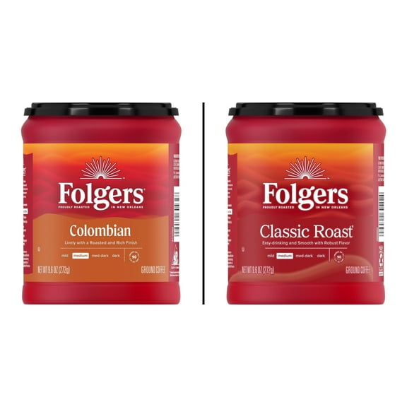 Folgers 100% Colombian Medium-Dark Roast 9.6 oz & Folgers Classic Roast Medium Roast Ground Coffee 9.6 oz