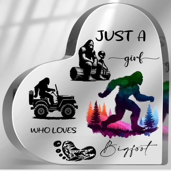 Bigfoot Gifts for Women, Bigfoots Lover Birthday Gifts, Just a Girl Who Loves Acrylic Sign, Bigfoots Themed Paperweight Birthday Friendships Gifts, Desk Table Decor for Girls