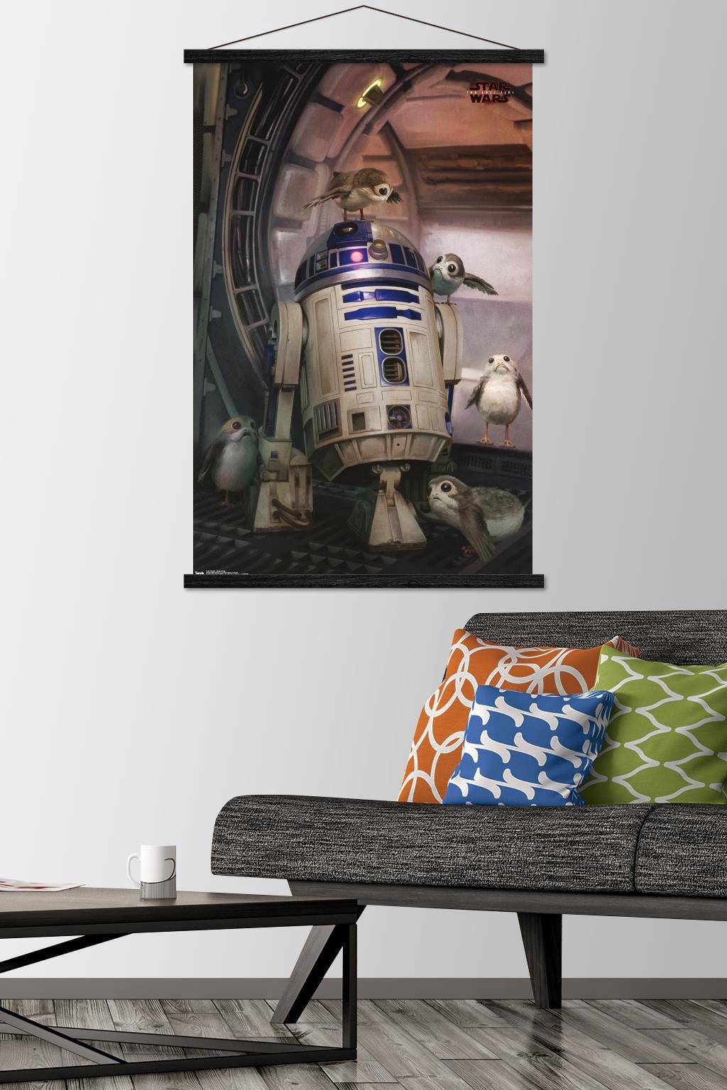 Star Wars: The Last Jedi - Droid And Porg Wall Poster with Wooden Magnetic Frame, 22.375" x 34"