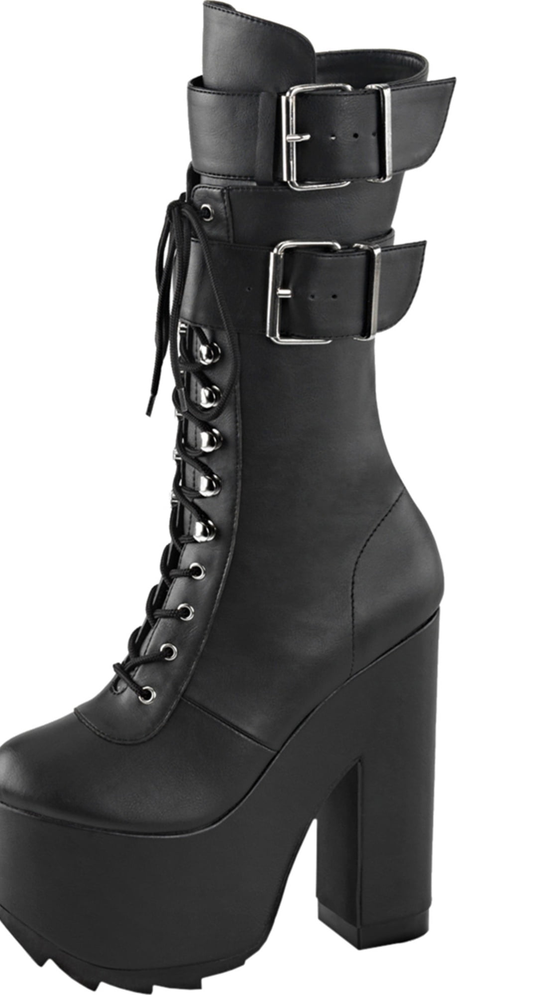 black high heel combat boots